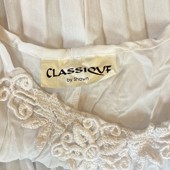 VTG Classique by Shawn Ivory Sheer Crinkle Pleated Crochet Hem Maxi Dress 276L - Picture 8 of 8